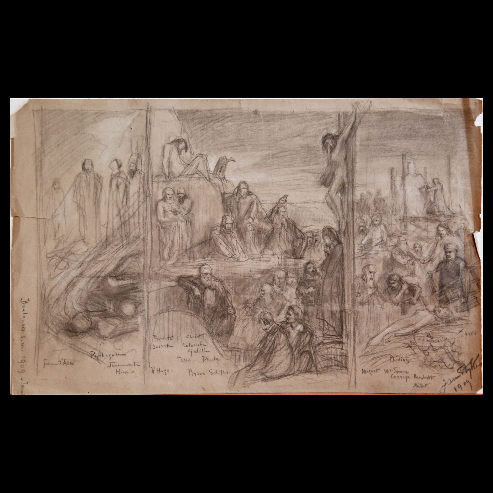 Jan STYKA (1858-1925) drawing on a biblical theme, Pencil on paper, author signature,1909. (1 of 7)