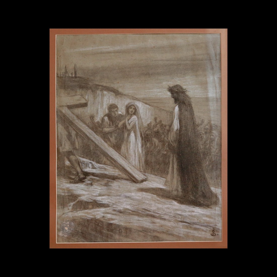 Jan STYKA (1858-1925) drawing on a biblical theme, author signature, early 20th C, Polish painting. (1 of 7)
