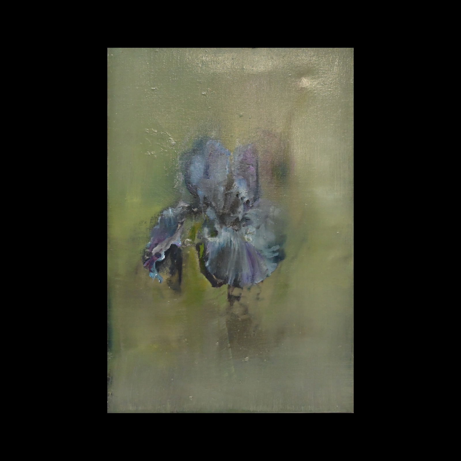 Clement ROSENTHAL (1956) iris flower on green background, oil on canvas, 2002.: Clement ROSENTHAL (1956) iris flower on green background, oil on canvas, 2002. Clement ROSENTHAL is an artist born in France in 1956. He has participated in several contemporary art fairs: Basel Conte