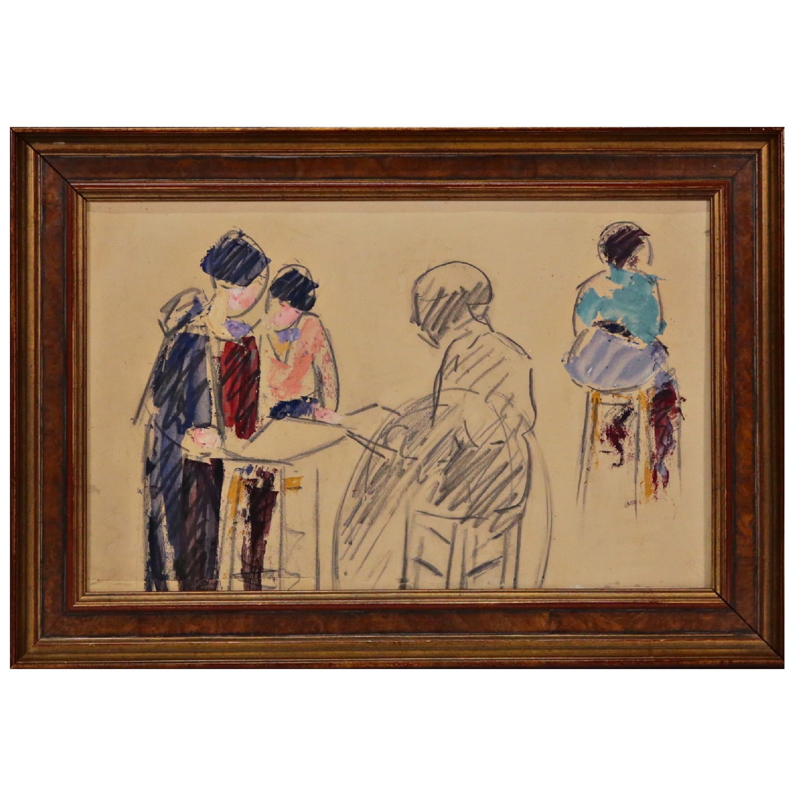 Maurice LE SKUZEK (1881-1940) “4 CHARACTERS??, SKETCH, PENCIL AND WATERCOLOR, RAISONNE CATALOG.: Maurice LE SCOUeZEC (1881-1940) "4 CHARACTERS", SKETCH, PENCIL AND WATERCOLOR, STAMP ON THE BACK N°1601/3089 FROM THE RAISONNE CATALOG OF THE PAINTER MAURICE LE SCOUEZEC, FRENCH PAINTING OF THE 20TH 