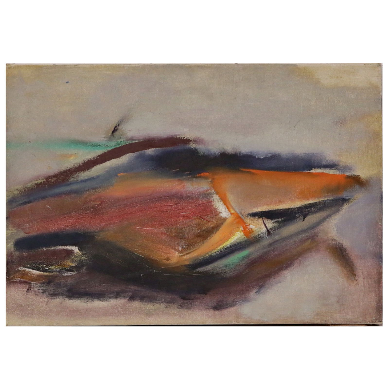 Oil on canvas, abstract composition, unsigned, Workshop stamp on the back. French painting, 20th ?. (1 of 4)