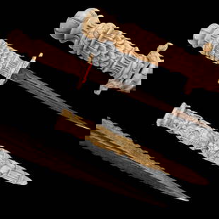 A Rare French nobleman's dagger, hilt and scabbard carved from bone, 19th century.: A Rare French nobleman's dagger, hilt and scabbard carved from bone, 19th century. Straight, steel double-edged blade, with fuller and perforation in the middle. The handle, guard and scabbard are