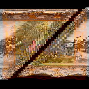Victorian oil painting on board by Carvers & Gilders, England, last quarter of the 19th century.: Fantastic and unusual antique Victorian oil on board by Carvers & Gilders the prestigious framers. The painting was painted at the end of the 19th century and depicts a fragment of the social