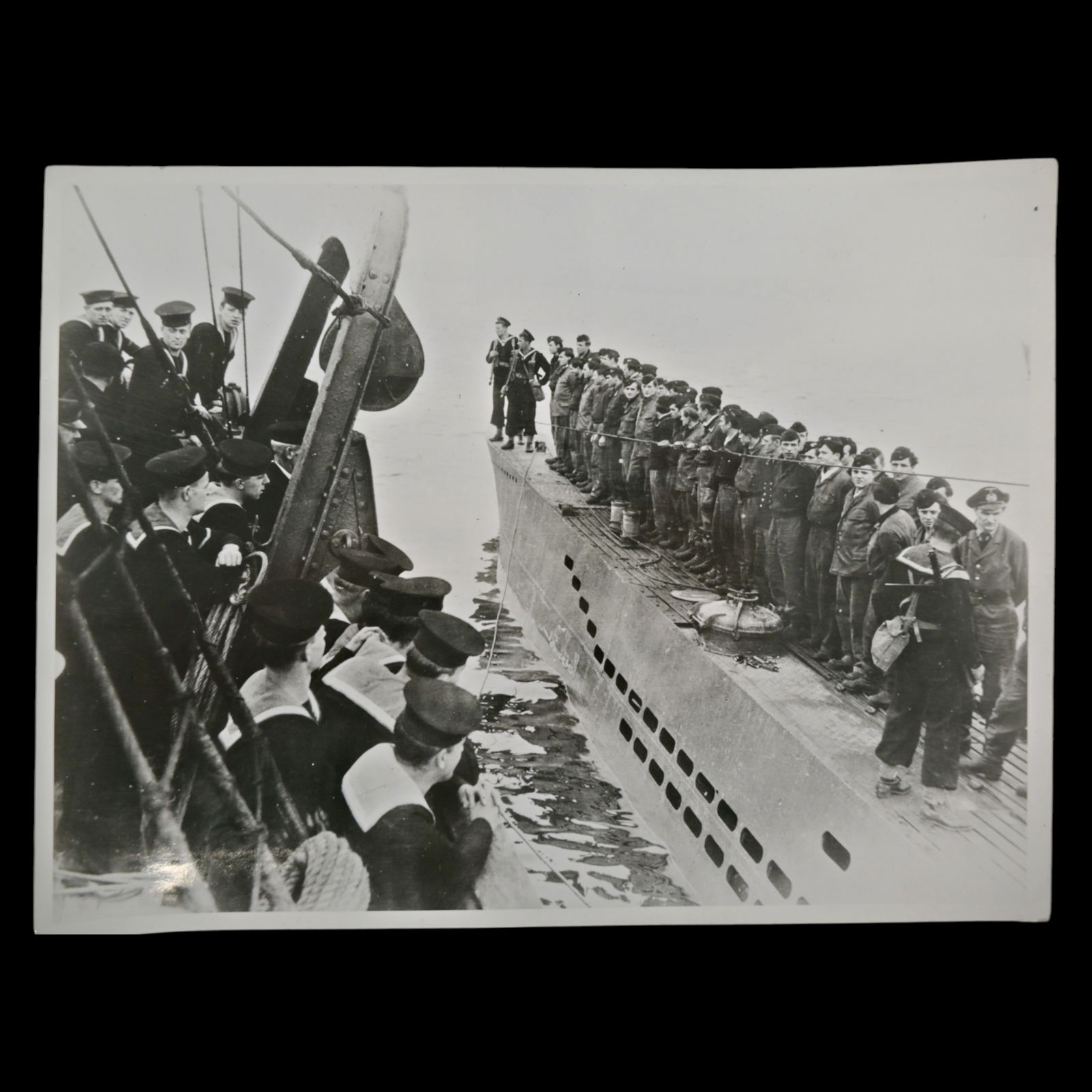 Original WWII Press Photograph – German U-Boat U-249 Surrendering at Weymouth, May 1945.