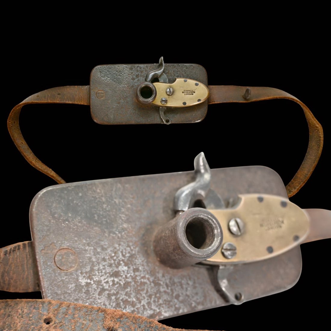 Extremely Rare Belt Buckle Pistol, "CONNELL, 83 CHEAPSIDE, LONDON?? England, 19th Century.: Extremely Rare Belt Buckle Pistol, "CONNELL, 83 CHEAPSIDE, LONDON” England, 19th Century. A remarkable and extremely rare 19th-century English belt buckle incorporating a miniature single-shot p
