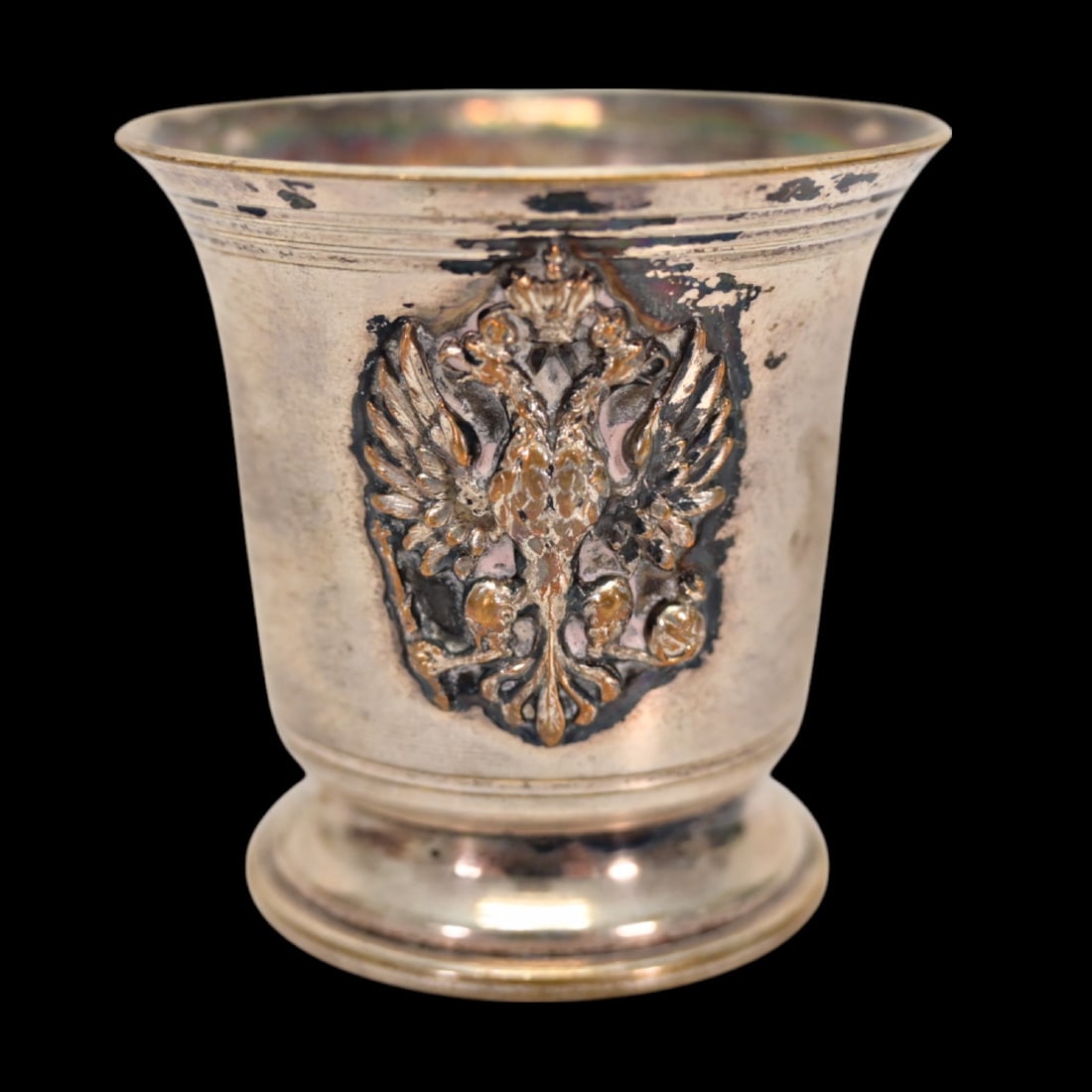 Silver-Plated Beaker "Sheherazade" with Russian Double-Headed Eagle, Early 20th Century.: Silver-Plated Beaker "Sheherazade" with Russian Double-Headed Eagle, Early 20th Century. Charming silver-plated beaker featuring an applied Russian Imperial double-headed eagle on one side and the eng