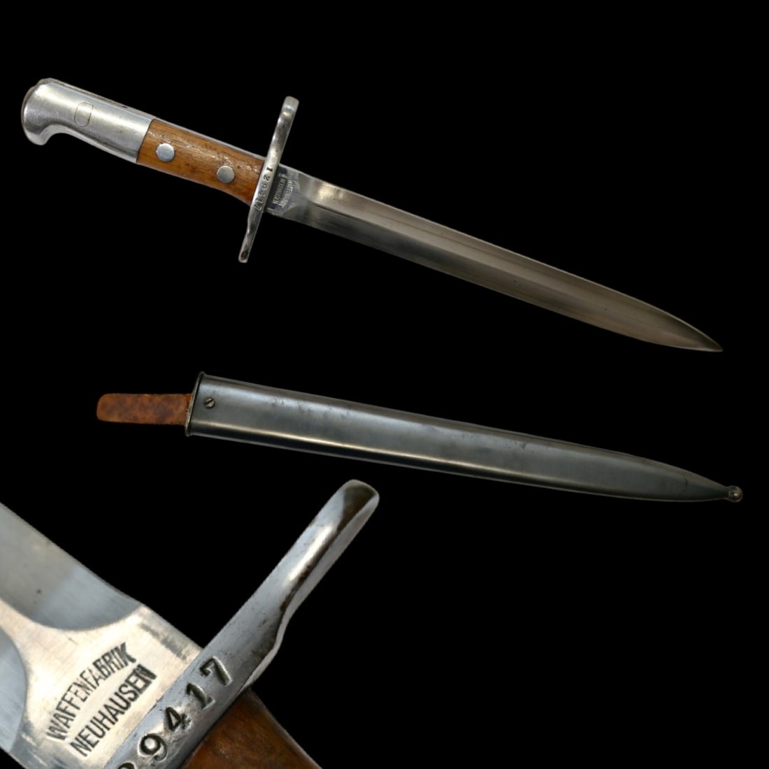 A Swiss Model 1918 Bayonet by Waffenfabrik Neuhausen, Serial Number 129417. (1 of 7)