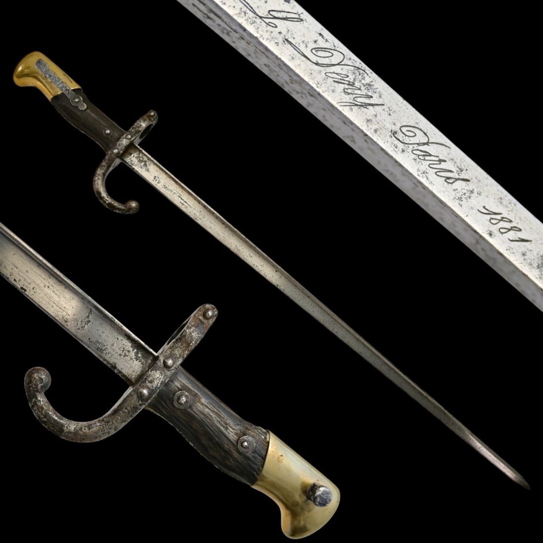 A French Model 1874 "Gras" Bayonet by L Deny, Paris, Dated 1881. (1 of 6)