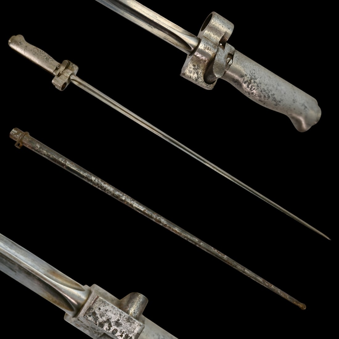 A Original French WWI Lebel M.1886/93/16 "Rosalie" Cruciform Bayonet with Original Steel Scabbard. (1 of 7)