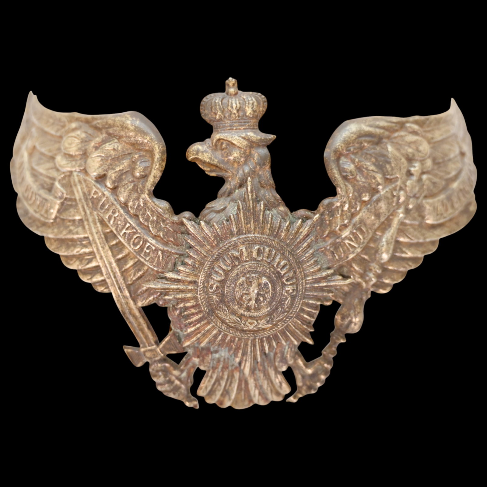 Prussian Guard Eagle Helmet Plate (Wappen), circa 1895-1914.: Prussian Guard Eagle Helmet Plate (Wappen), circa 1895-1914. An exceptional Imperial German Prussian Guard Officer's front plate (Wappen), designed for the Pickelhaube helmet of the elite Garde regime