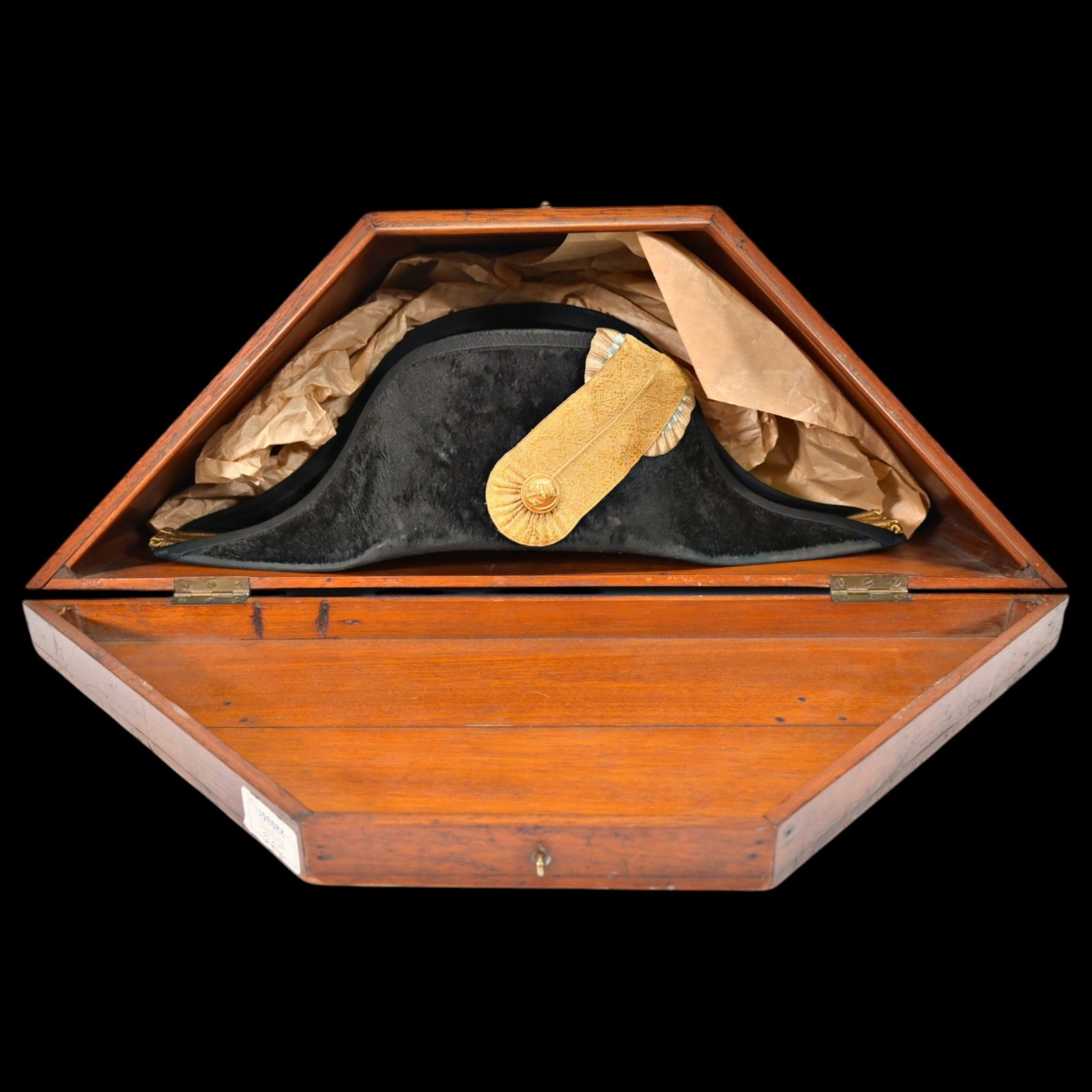 A French Naval Officer's Bicorn Hat and Original Presentation Case, Gautier, Toulon, 1895.: A French Naval Officer's Bicorn Hat and Original Presentation Case, Gautier, Toulon, 1895. This exquisite late 19th-century French naval officer's bicorn hat, represents an example of maritime ceremon