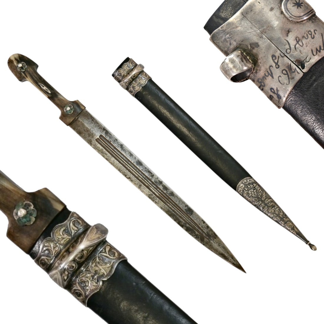 A Dagger "KAMA" Russian Empire, Georgia, circa 1900, silver and niello, inscription in Georgian.: A Dagger "KAMA" Russian Empire, Georgia, circa 1900, silver and niello, inscription in Georgian. This exceptional Caucasian kindjal represents the refined craftsmanship of the Imperial Georgian tradit