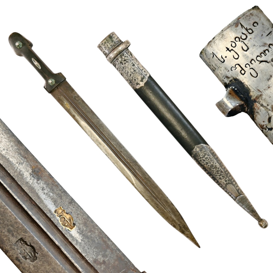 A Dagger "KAMA" Russian Empire, Georgia, circa 1900, silver and niello, inscription in Georgian. (1 of 9)
