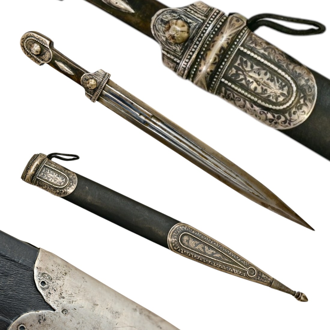 A Caucasian Dagger "KAMA" with scabbard, Silver and Niello, Russian Empire, Stamped "84", circa (1 of 7)