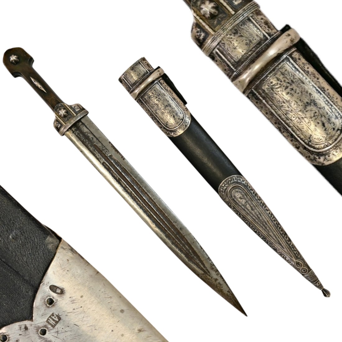 A Caucasian Dagger "KAMA" with scabbard, Silver and Niello, Russian Empire, Stamped "84", circa (1 of 6)