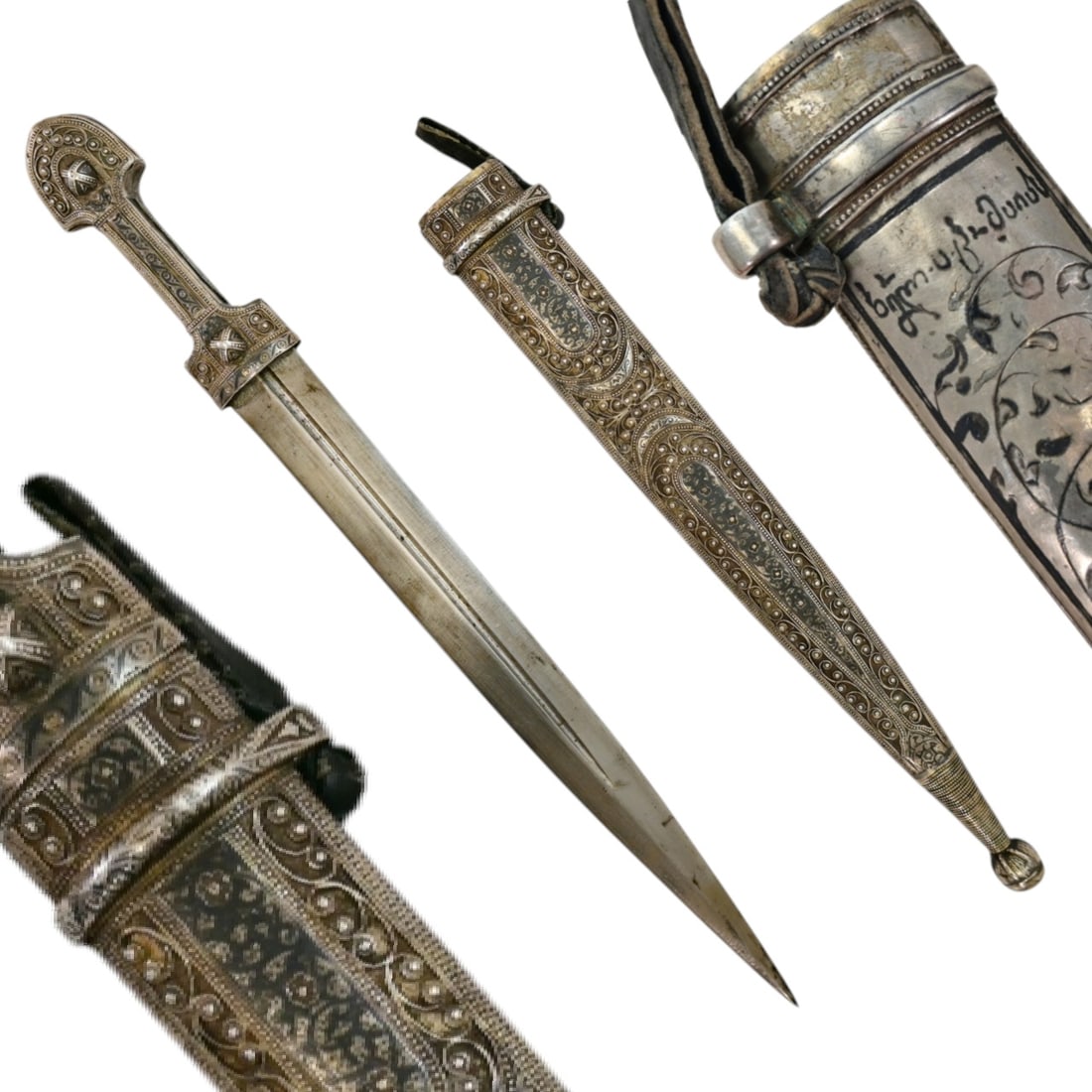 A Fine and Rare Georgian Silver, Filigree and Niello Mounted Kama Dagger, 19th century. (1 of 6)