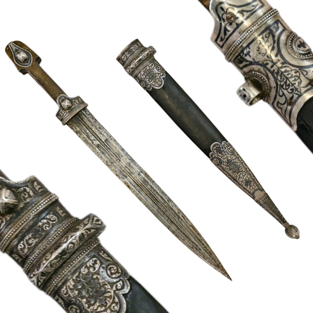 Caucasian Dagger "KAMA" with scabbard, Silver and Niello, Russian Empire, Probably Dagestan, c 1900. (1 of 5)