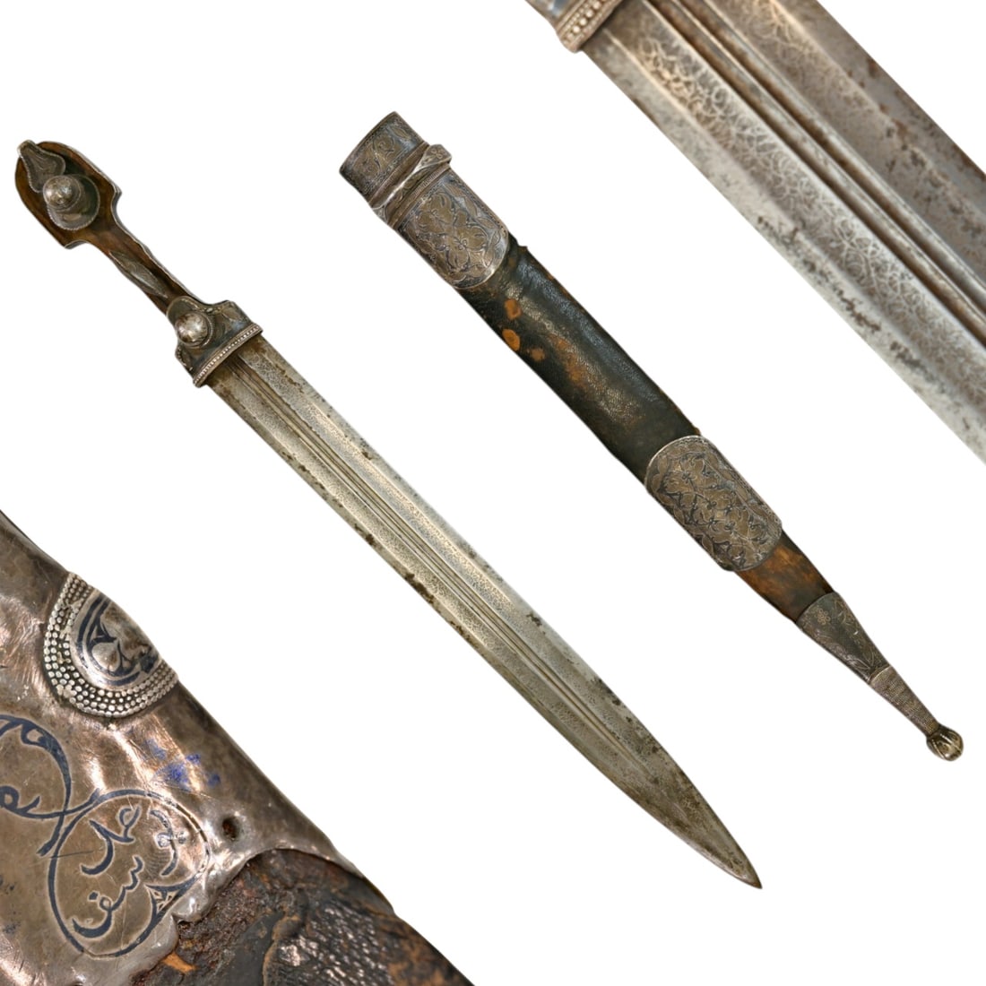 A Caucasian Dagger "KAMA" with scabbard, Silver and Niello, Russian Empire, 1894. (1 of 9)