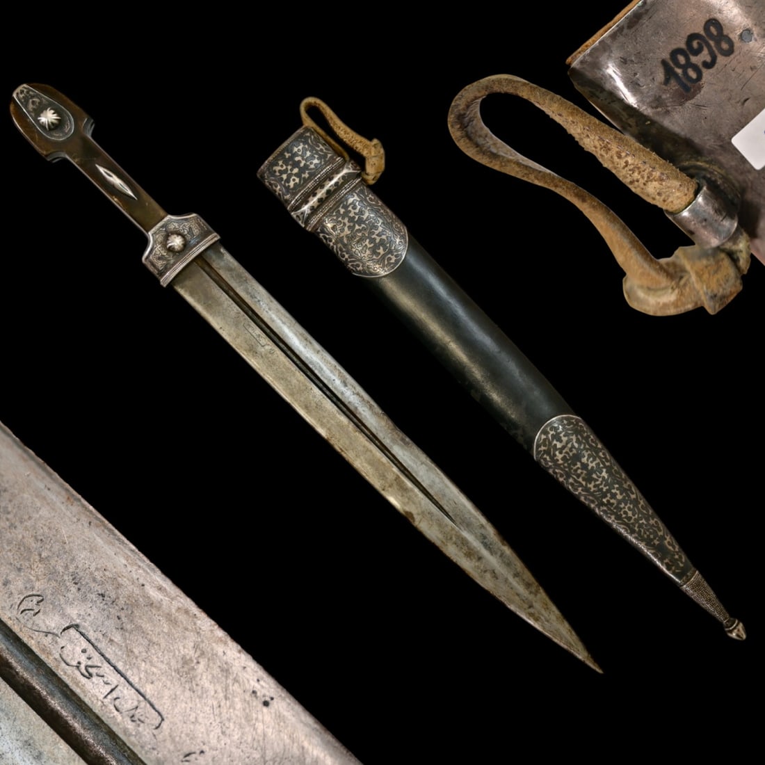 A magnificent Caucasian dagger KAMA, niello and silver, Russian Empire, 1898. (1 of 10)