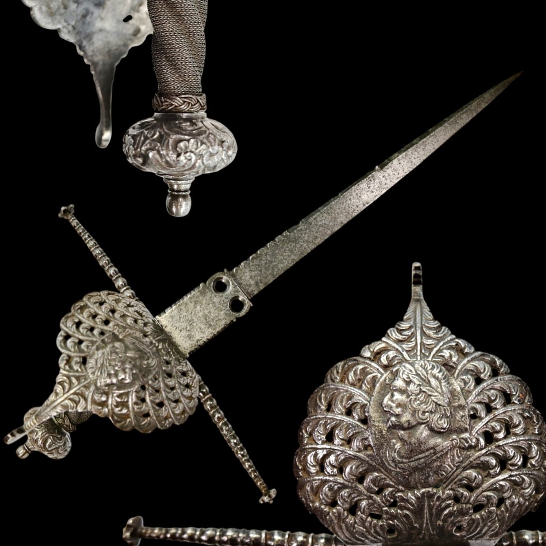 A Fine Spanish 17th-Century Left-Handed Parrying Dagger.: A Fine Spanish 17th-Century Left-Handed Parrying Dagger. This exquisite mid-17th-century Spanish parrying dagger, is a superior example of the specialized defensive weaponry paired with the rapier dur