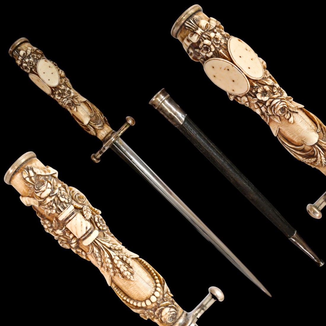 An exquisite dagger with a carved handle and original scabbard, France, 18th century. (1 of 10)