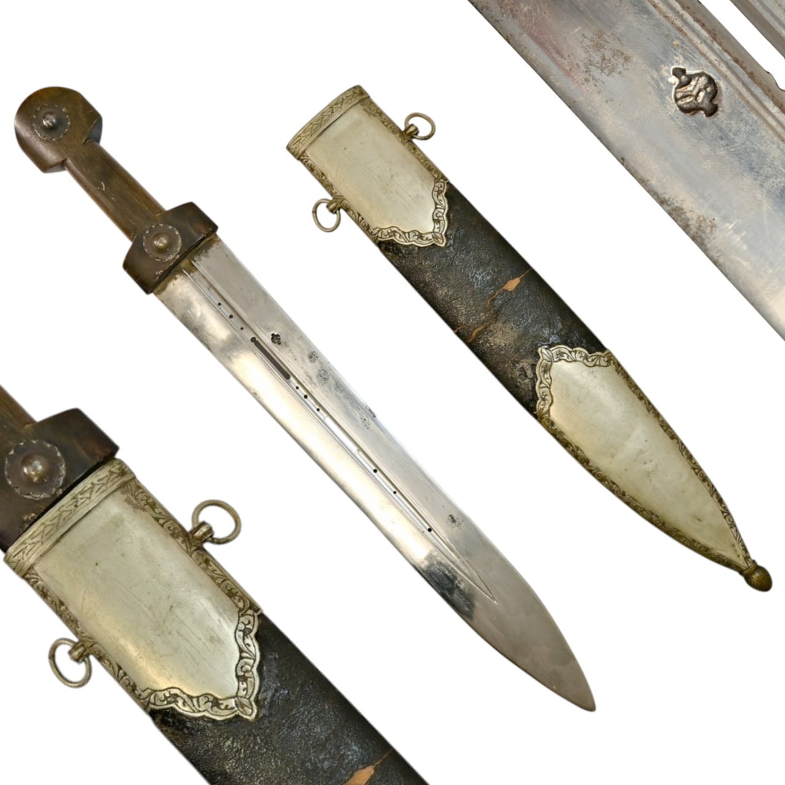 A Rare Ottoman Empire, Turkiye, Silver-Mounted "Kama" Dagger and Scabbard, 19th Century. (1 of 8)