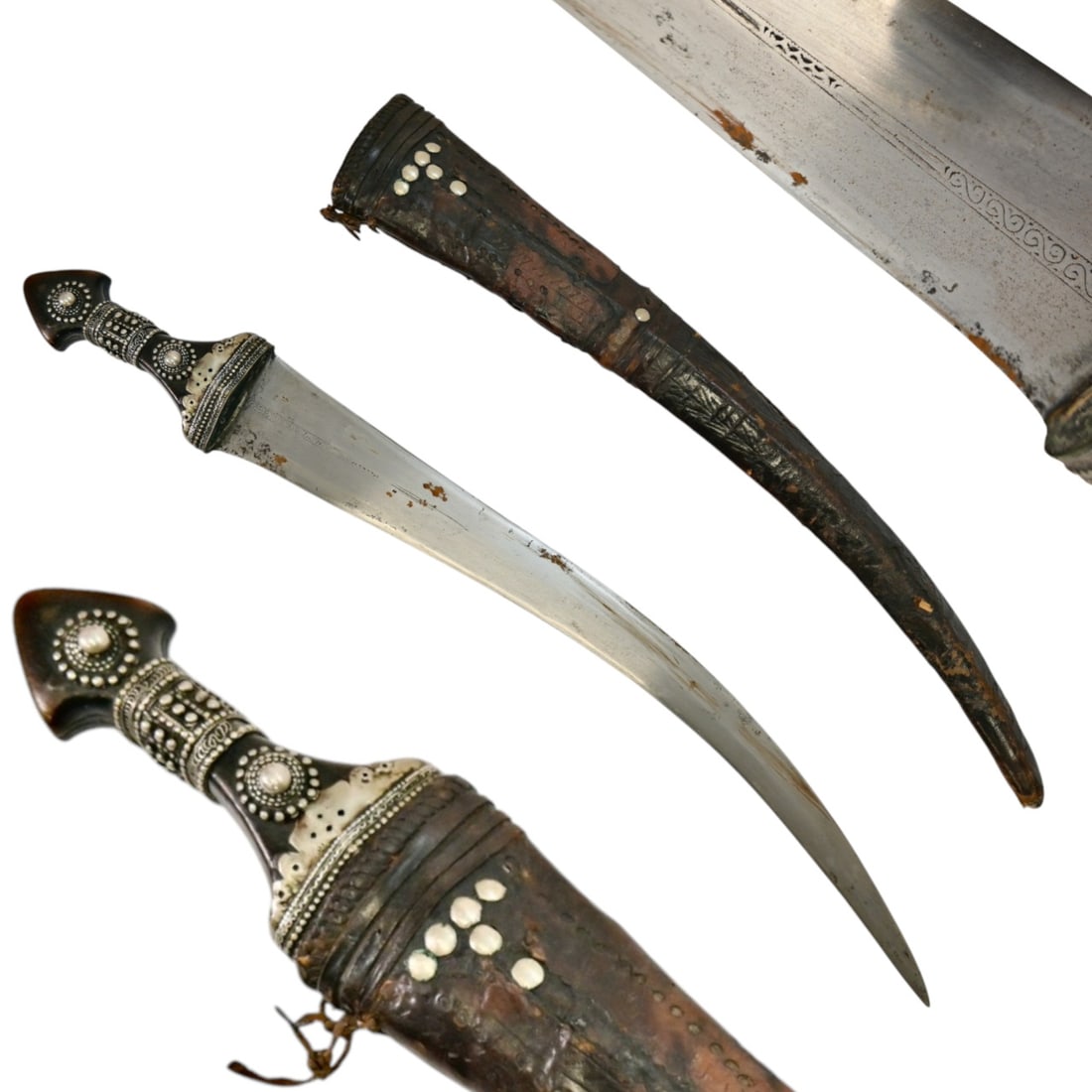 A Rare Hijaz and Asir Arabian Dharia Dagger with Leather Scabbard, 19th century. (1 of 7)