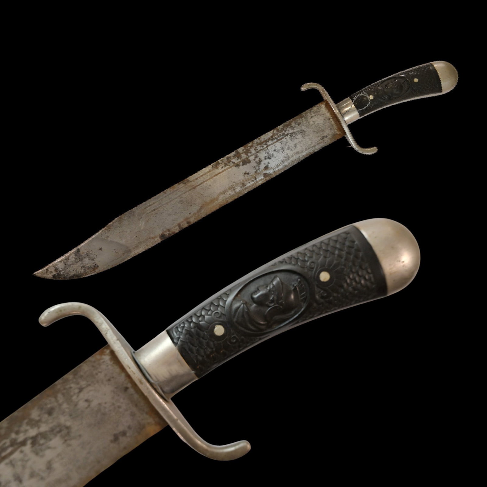 Large hunting sword, knife, German made, Weyersberg Hermanos, last third of the 19th century.: Large hunting sword, knife, German made, Weyersberg Hermanos, last third of the 19th century. A massive steel blade with the eagle trademark "A (star) 1/Weyersberg Hermanos/Ohligs Solingen/Garantizado