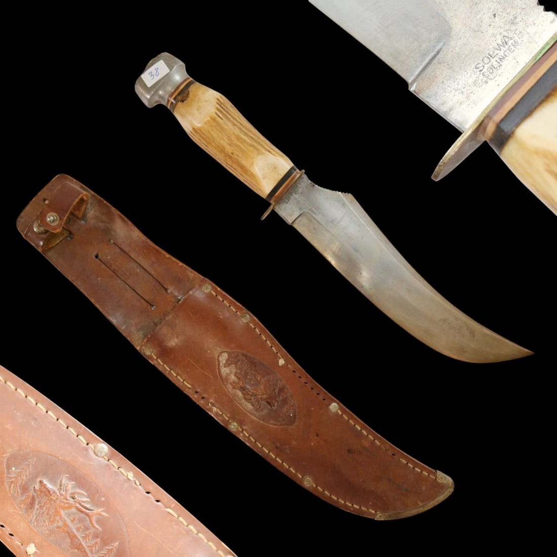 A Mid-20th Century German Hunting Knife by SOLWA Solingen.: A Mid-20th Century German Hunting Knife by SOLWA Solingen. This impressive mid-century German hunting knife represents the storied blade-making traditions of Solingen, the world-renowned "City of Blad