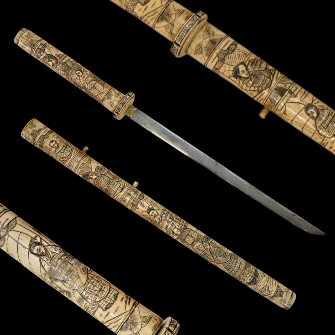 A Fine 19th Century Japanese Katana in Intricately Carved Narrative Bone Mountings. (1 of 6)