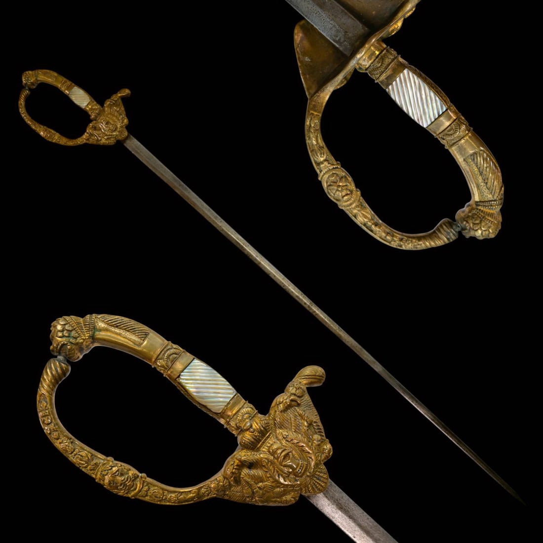 Rare Russian Empire, Official's Small Sword, circa 1830s.: Rare Russian Empire, Official's Small Sword, circa 1830s. A rare and elegant Russian official's small sword, dating to the reign of Emperor Nicholas I (1825-1855). The gilt-bronze hilt is richly cast 