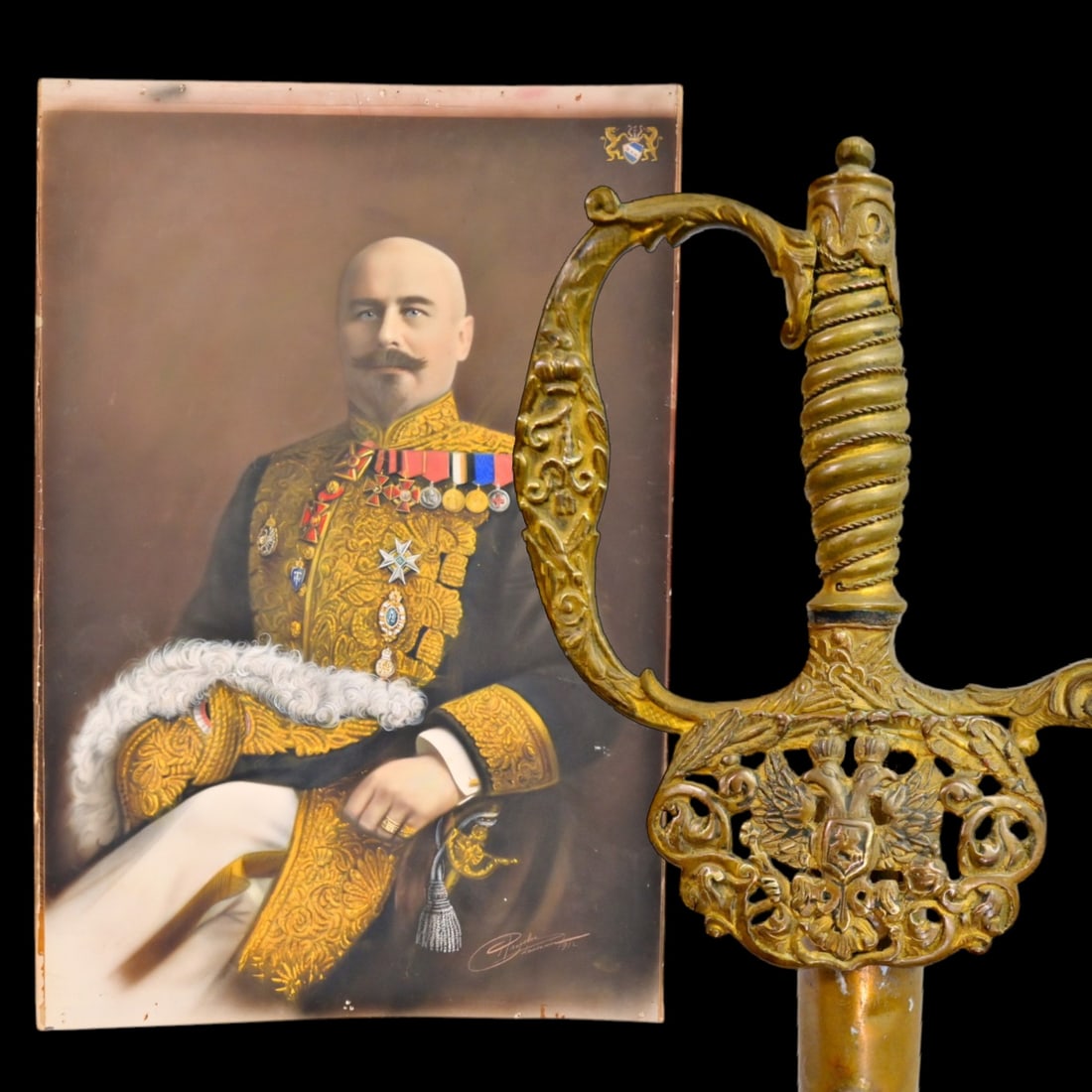 A Russian Civil Officials' sword and a large portrait of a high-ranking official, Russian Empire. (1 of 11)