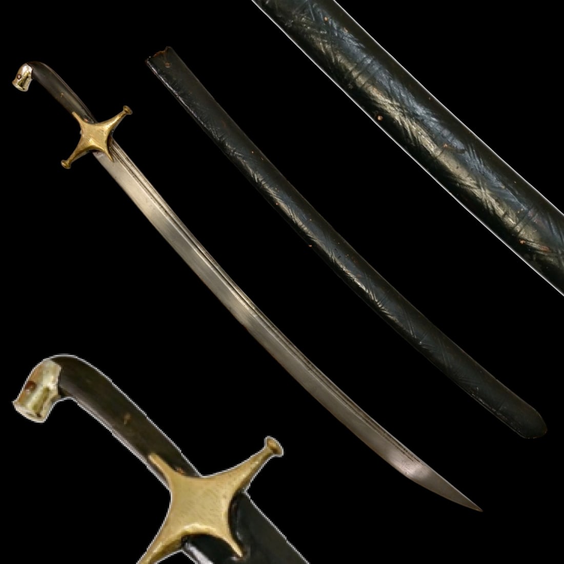 An Indo-Persian Steel Saber with Embossed Leather Scabbard, 19th - 20th Century. (1 of 5)