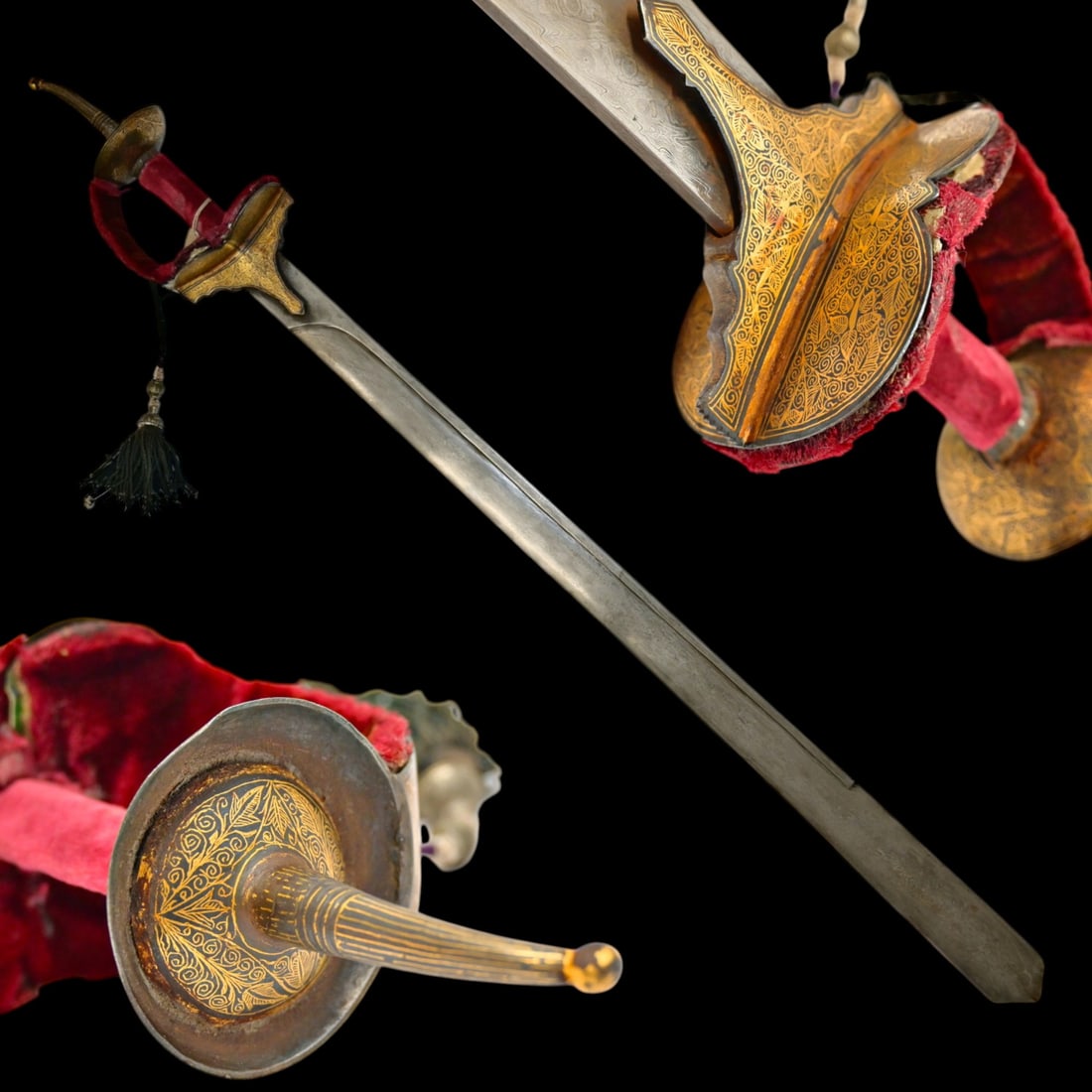 An Indian Gold Koftgari Khanda Sword with Damascus Steel Blade, 19th Century. (1 of 9)