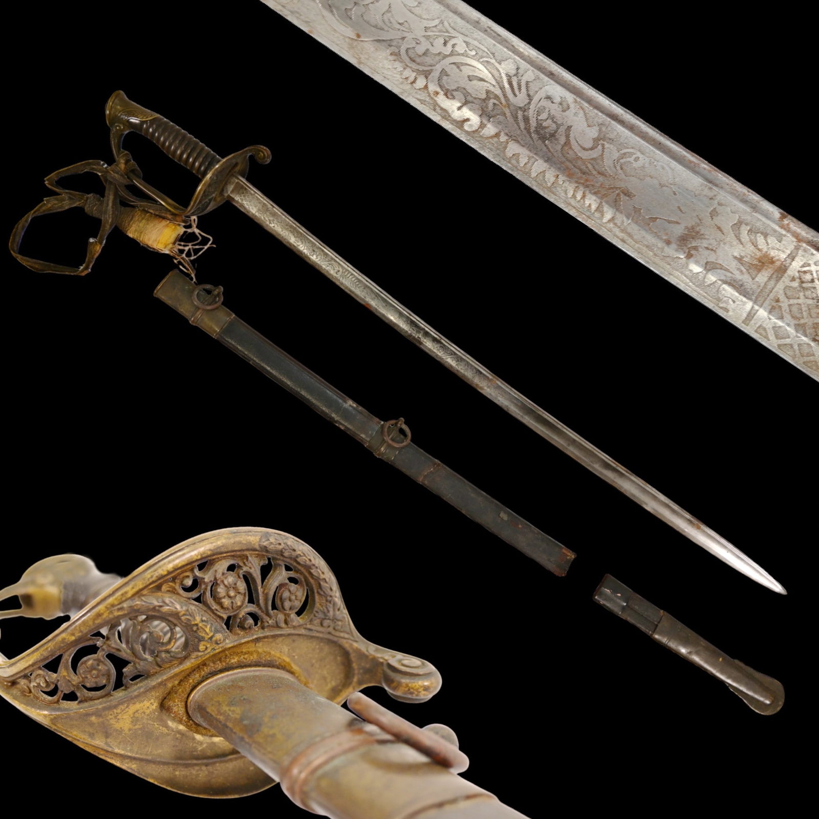 Civil War period M1850 foot officer's sword, Klingenthal belonged to Capt. S. Zuschlag.: Civil War period M1850 foot officer's sword, Klingenthal belonged to Capt. S. Zuschlag. The steel blade with a wide fuller is decorated with high-quality engraving on each side. Polished wood grip and