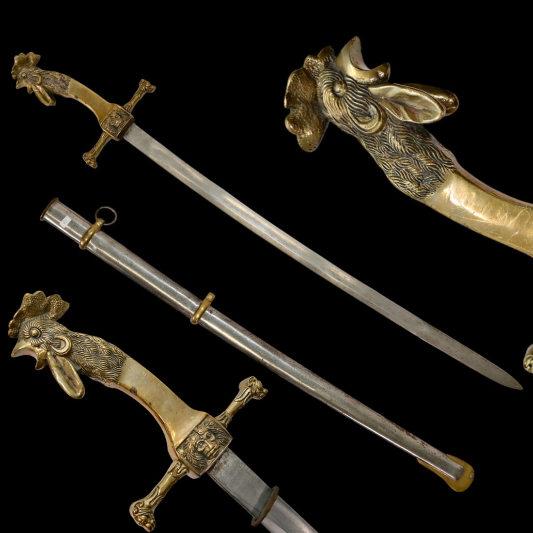 A 19th Century Sapper Saber with Engraved Brass Hilt Depicting Zoomorphic Motifs, France, 19th C. (1 of 8)