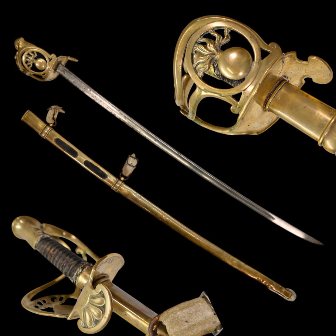 A Rare French, First Empire, Napoleonic Imperial Guard, Mounted Grenadiers sword.: A Rare French, First Empire, Napoleonic Imperial Guard, Mounted Grenadiers sword. Steel blade with slight curvature. Bronze hilt with marks, a guard with two branches and a grenade within a circle. Sc