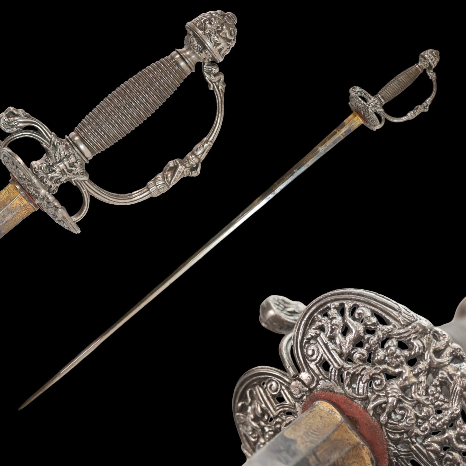 A Perfectly preserved Sword, Openwork steel, blackening, gilding, France, late 17th - early 18th C. (1 of 20)