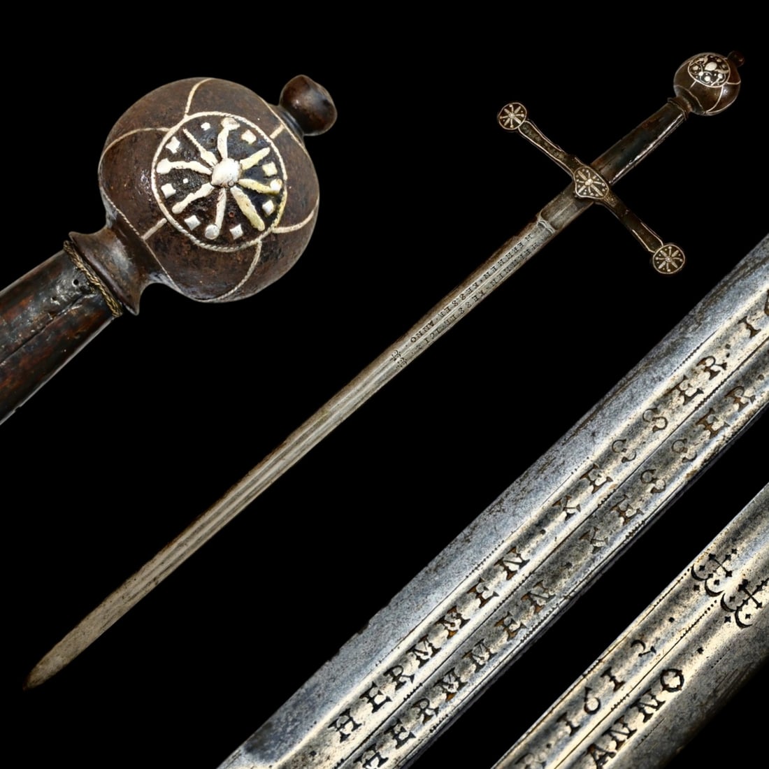 A Rare German Silver-Inlaid Powerful Sword by Hermmen Keeser, Dated 1612. (1 of 18)