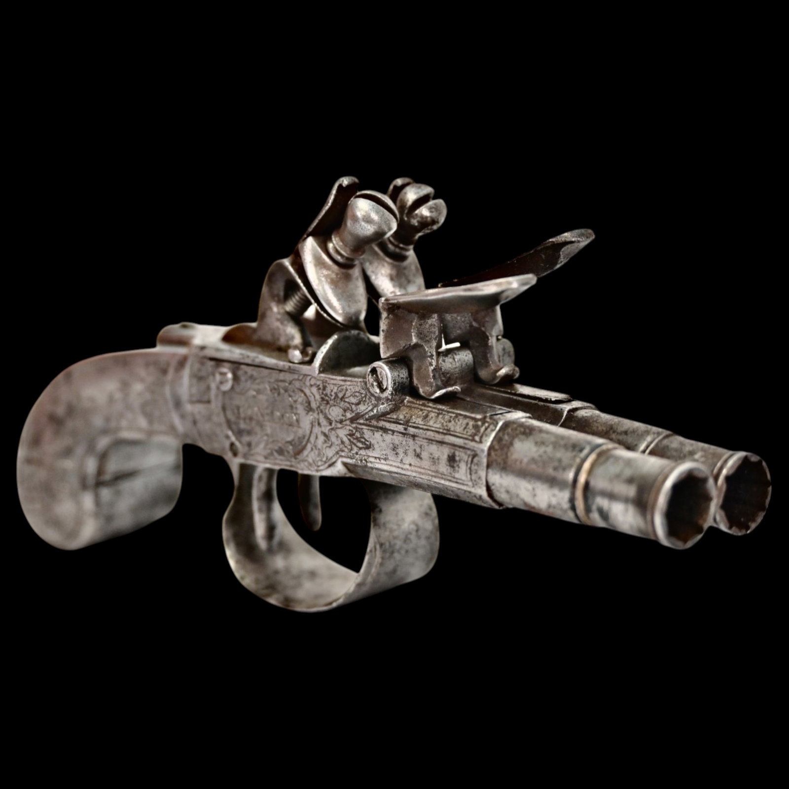 A Fine Early 19th Century English Double-Barrel Box-Lock Flintlock Pocket Pistol, Signed London. (1 of 10)