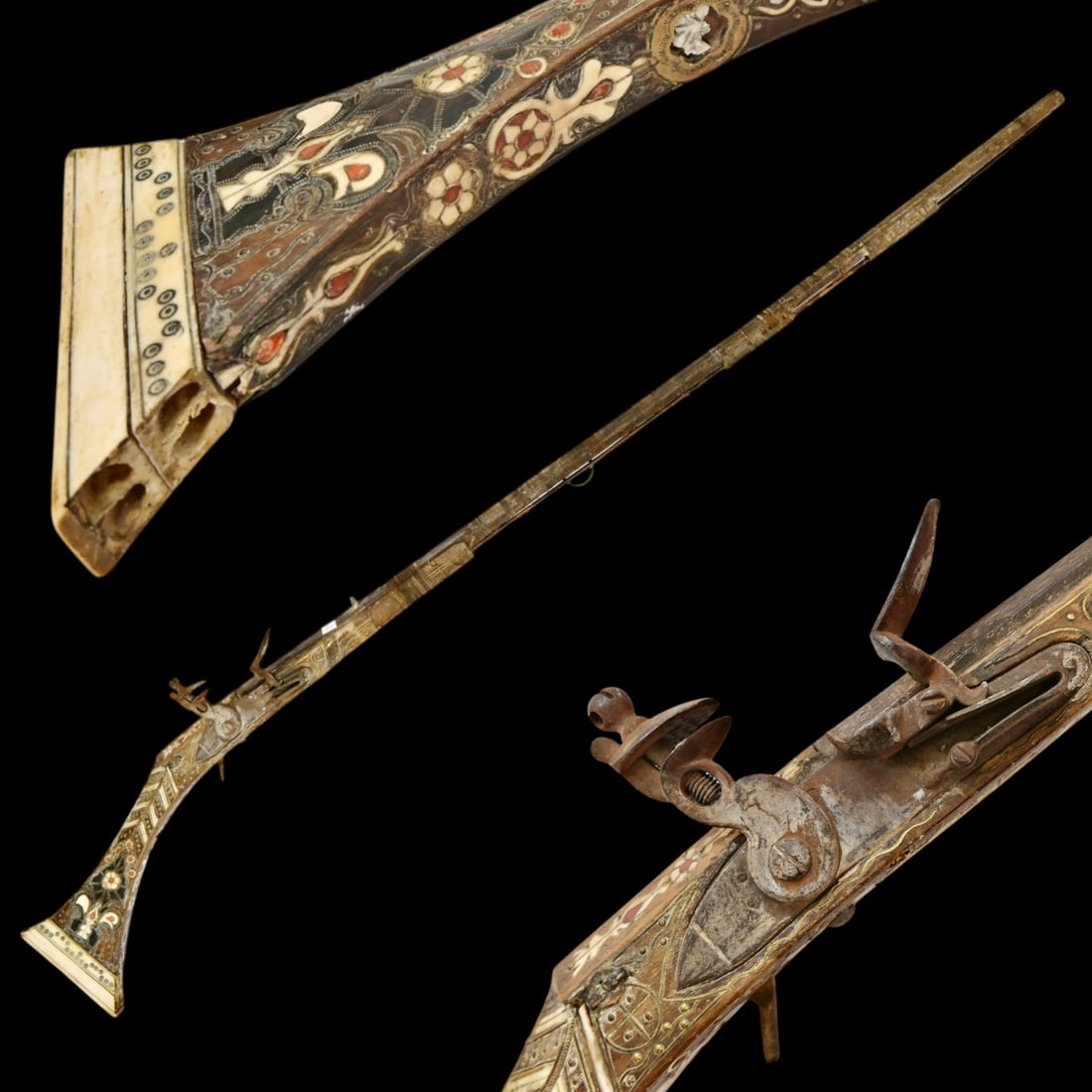 A Rare 19th Century Algerian Flint Lock Musket (Moukhala) with Inlaid Stock. (1 of 8)