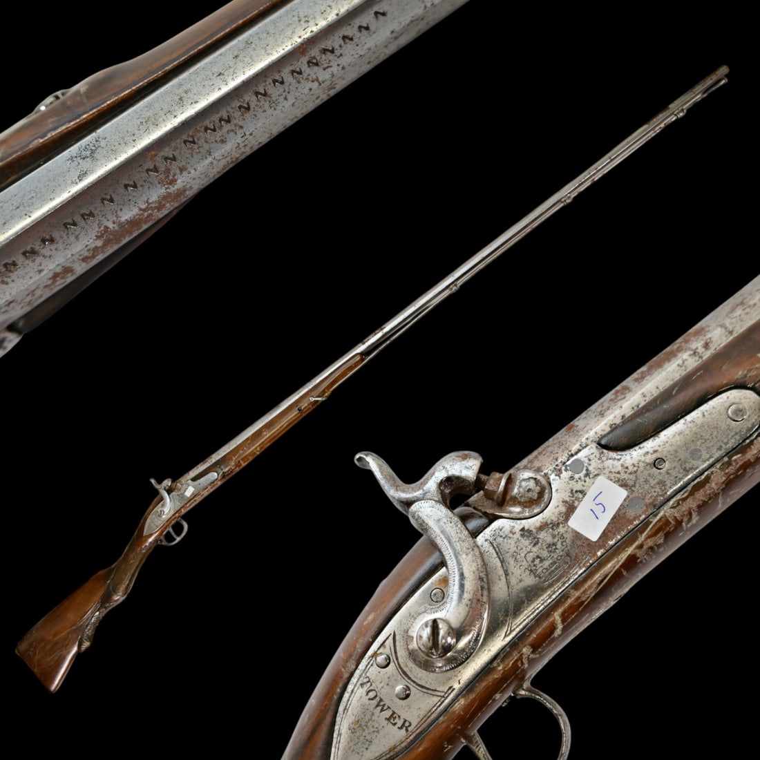 A Rare 19th Century British Tower Percussion Musket with Carved Walnut Stock.: A Rare 19th Century British Tower Percussion Musket with Carved Walnut Stock. This fine 19th-century percussion musket represents the enduring legacy of British military firearms manufacture, featurin