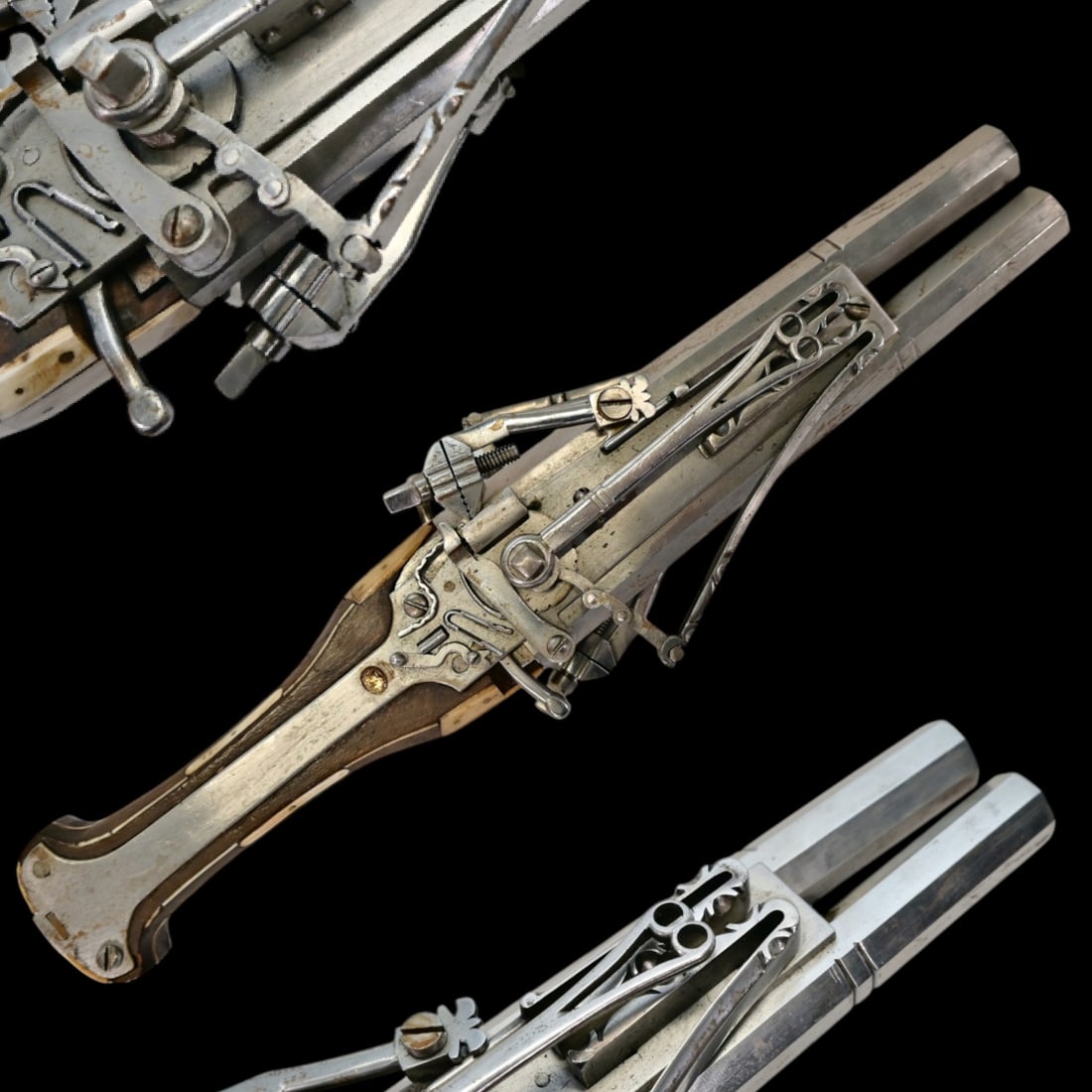 A Museum-Quality Working Replica of a 16th-C. Wheellock Pistol by Walter Agnoletto, Italy, 20th-C..: A Museum-Quality Working Replica of a 16th-C. Wheellock Pistol by Walter Agnoletto, Italy, 20th-C.. This museum-quality, working double-barrel wheellock pistol is a masterful 20th-century creation by 