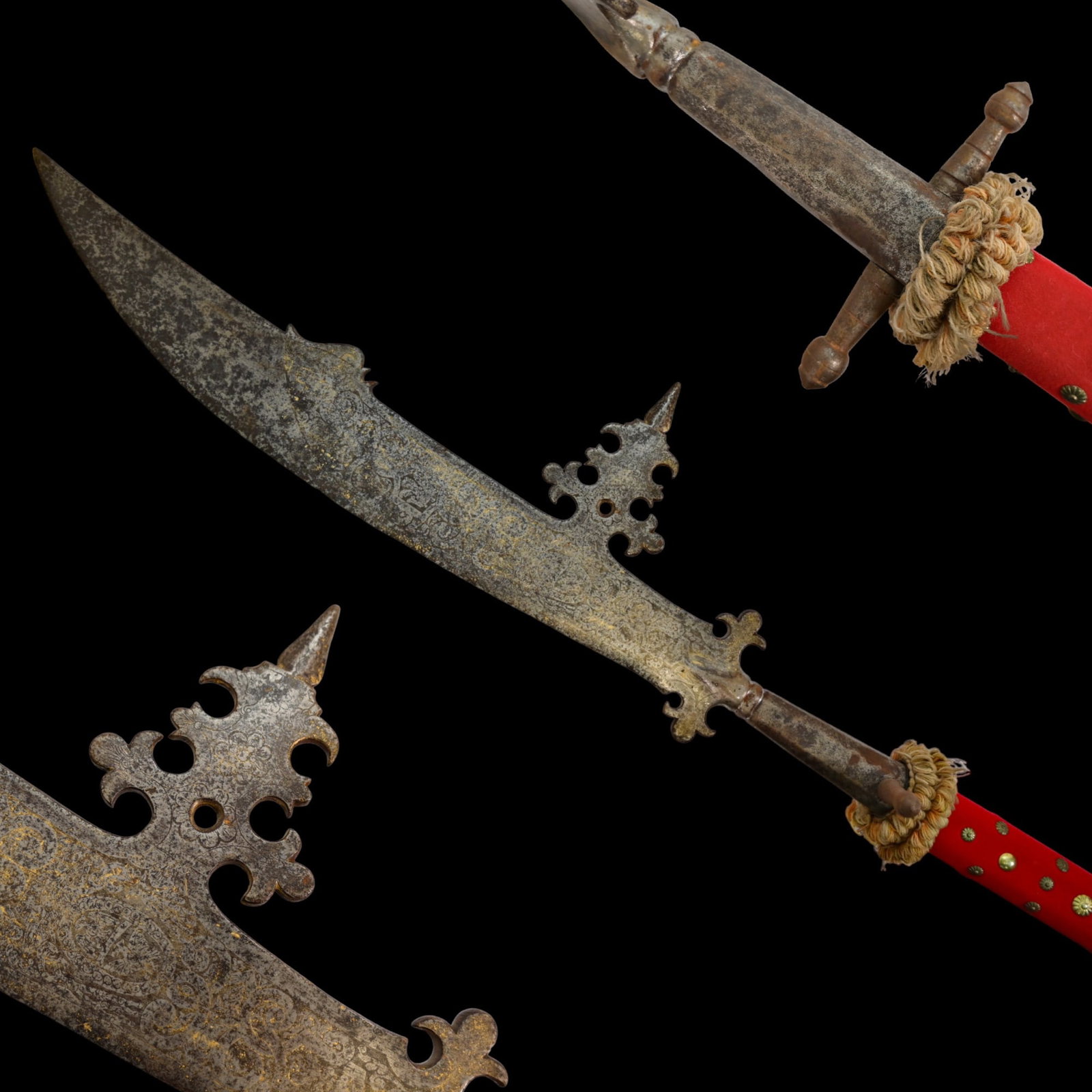 A parade fouchard from the property of the guard of Cardinal Camillo Borghese Italy, Circa 1600: Slightly curved, iron head, with convex edge, a hump at the back, a rear cusp with lily-shaped base, two more cusps with lily-shaped base, socket of octagonal section with two rests in the shape of tr