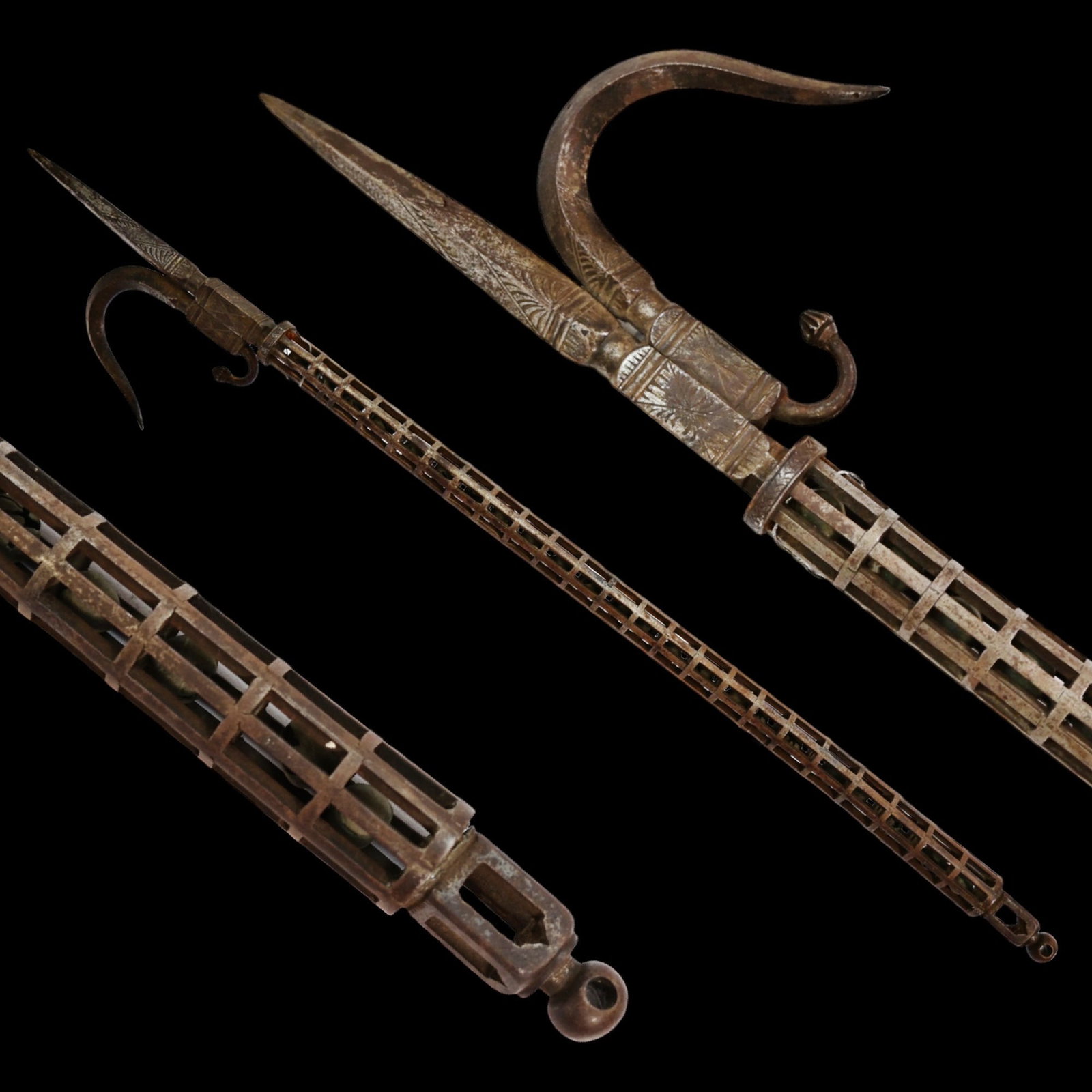 A rare Indian iron open work elephant goad or ankus, 19th century. (1 of 8)