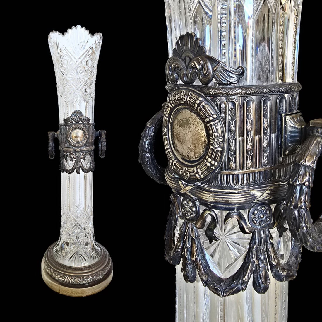 Rare Imperial Russian Carved Crystal and Silver Vase - Egor Cheryatov for Fedor Antonovich Lorie. (1 of 20)