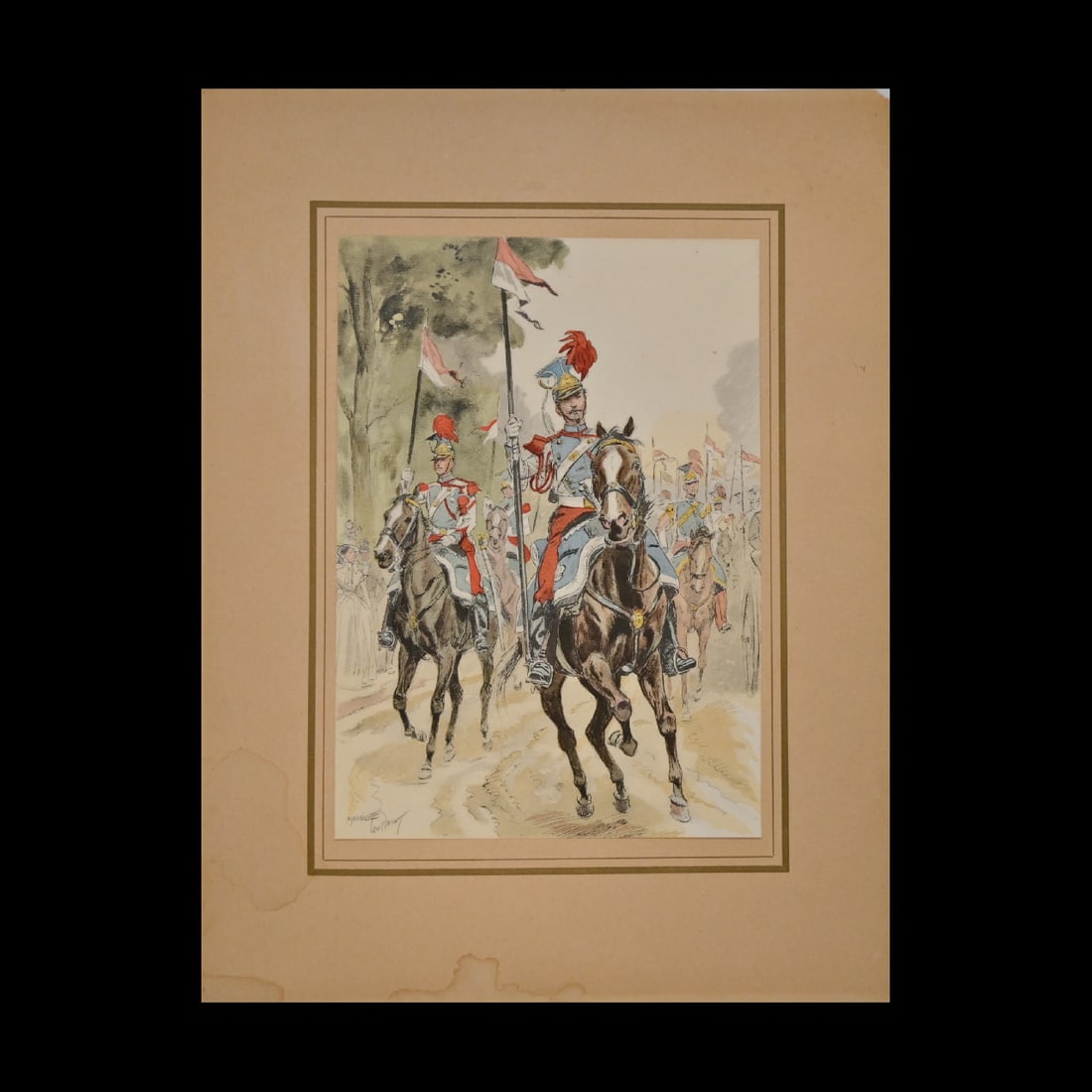 Maurice Toussaint (1882-1974), watercolor on paper, Polish Dragoons, 20th century.: Maurice Toussaint (1882-1974), watercolor on paper, Polish Dragoons, 20th century. Signed by the artist in the lower right corner. Good condition. Overall size 29x23 cm.