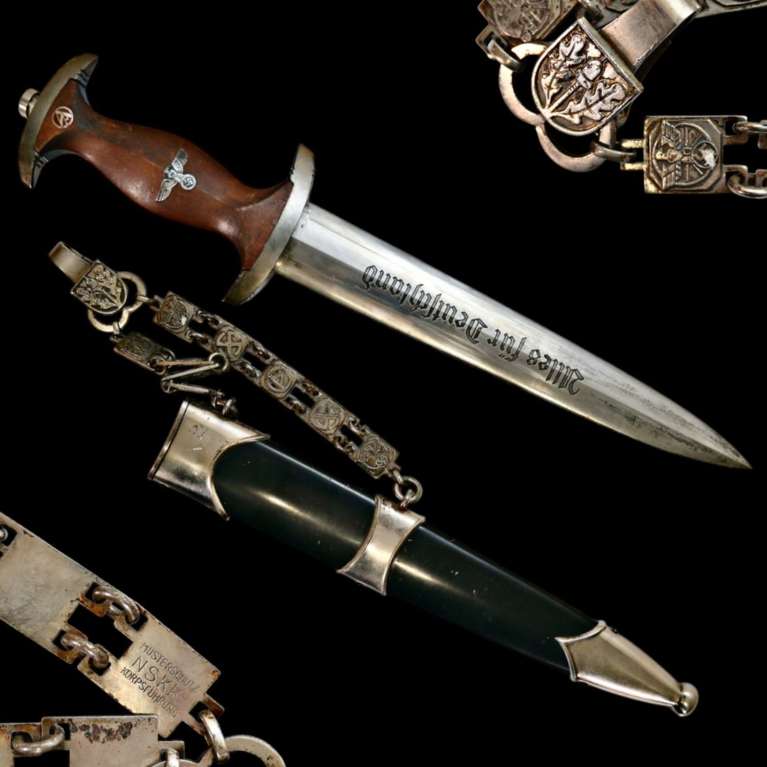 _ WWII Rare German Third Reich Chained NSKK Dagger, Model 1936 by Carl Eickhorn (1940). (1 of 13)