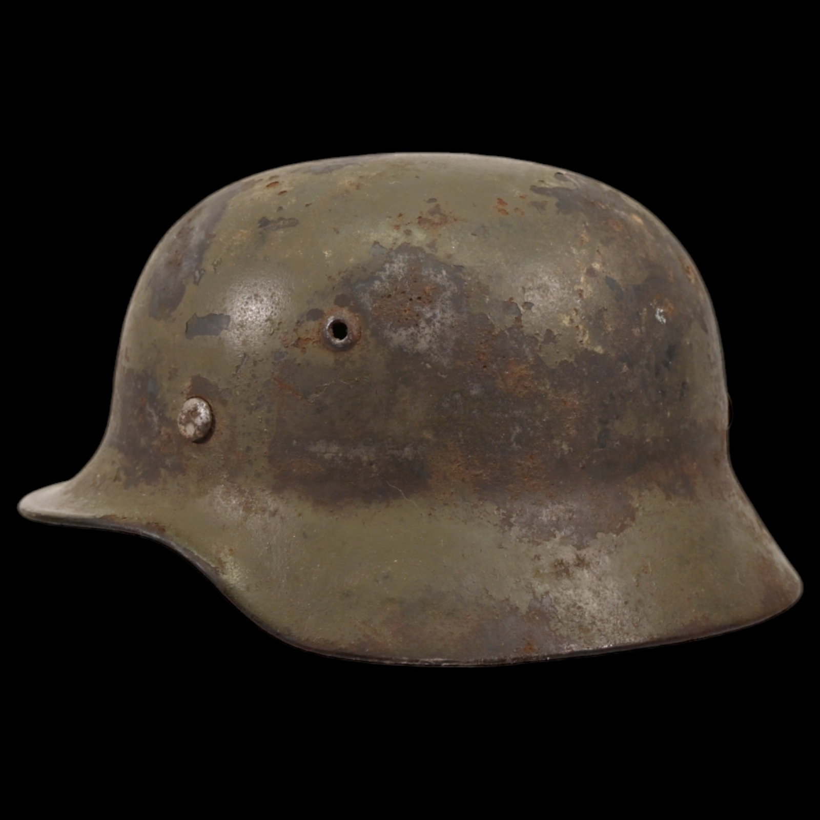 WWII Nazi German Waffen-SS Police Division M35 Helmet, With Liner.: WWII Nazi German Waffen-SS Police Division M35 Helmet, With Liner. The emblem on both sides have not been preserved. The helmet partially retains of its original paint and exhibits authentic signs of 
