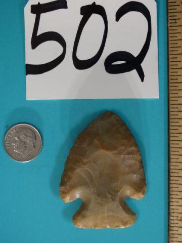 Very Nice Lost Lake Point Kentucky Arrowhead: This beautiful Lost Lake Point measures 2 2/16" long and 1 9/16" wide. This Point grades a G-8 and the Flint type is Carter Cave. This is a highly placed collectible artifact.